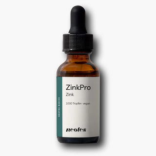 neotes zinc drops in an amber glass dropper bottle with a beige label