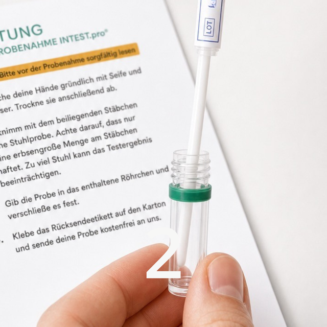 Gut Flora Test step 2: collect a stool sample and prepare it for return