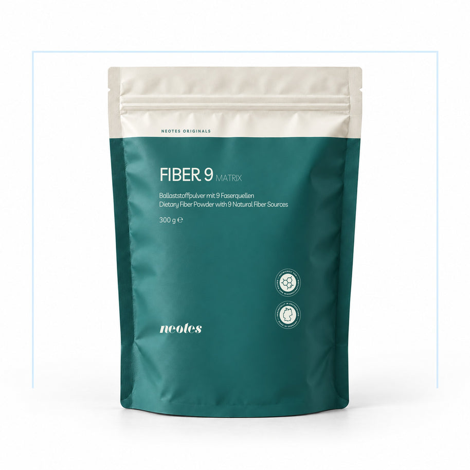 Fiber9 Matrix Ballaststoffpulver von neotes als Beutel-Packshot mit hellem Rahmen