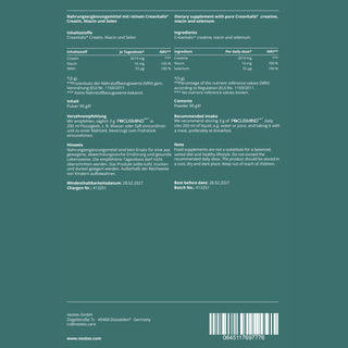Back of the neotes FocusMind Pro© pouch with ingredients and nutritional information