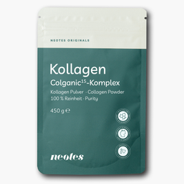 Kollagen Hydrolysat Pulver von neotes im Beutel als Produktfoto auf hellem Hintergrund