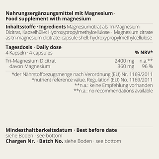 neotes magnesium citrate capsules with ingredients, daily dose and product details on the label