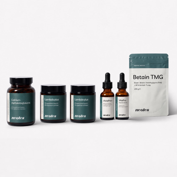 Harmony Bundle von neotes mit Calcium-AKG, Sulforaphan, AstaPro und Betain TMG als Produktset