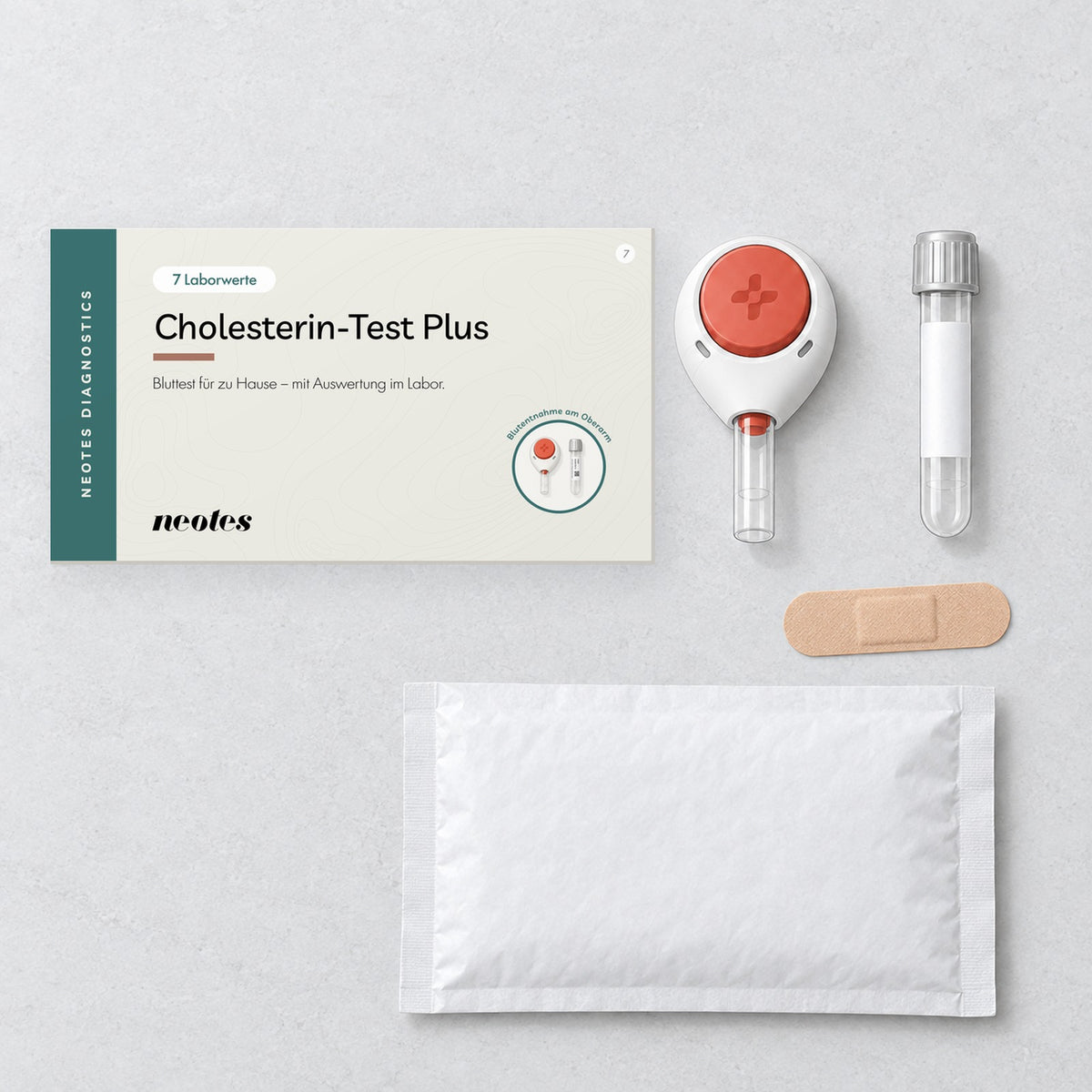 Cholesterin-Test Plus Testkit mit Tasso-System, Probengefäß, Pflaster und Rückversandbeutel