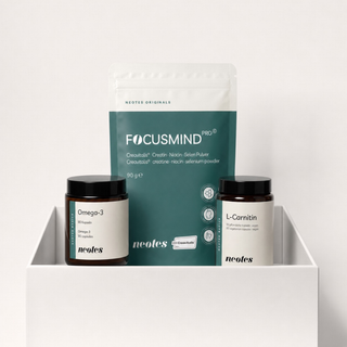 neotes Focus Bundle with FocusMind, omega-3 and L-carnitine in an open gift box