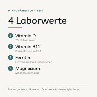 Mikronährstoff-Test: 4 Laborwerte – Vitamin D, Vitamin B12, Ferritin, Magnesium