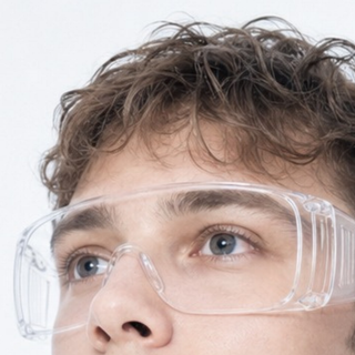 Laboratory employee wearing safety glasses while testing NMN capsules in a bright laboratory