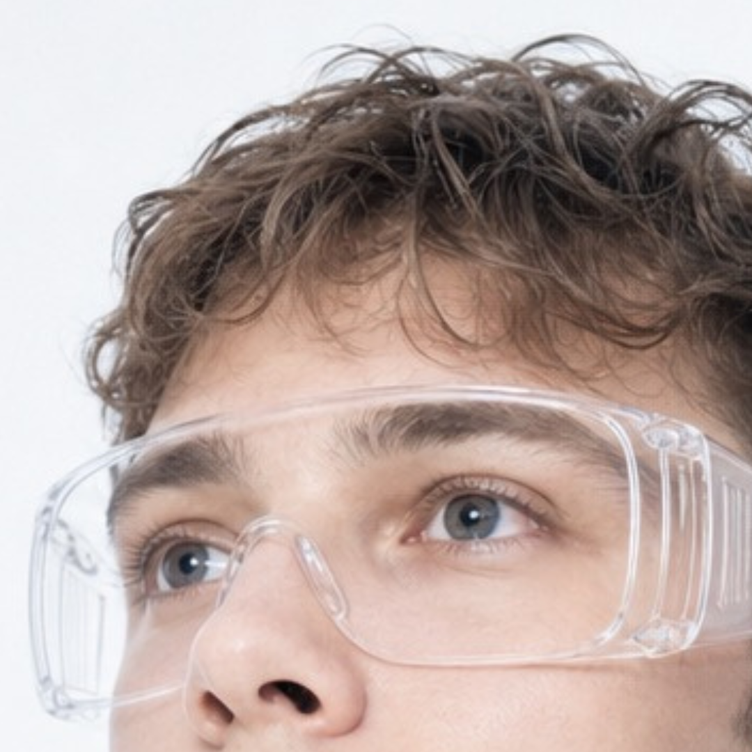 Labor-Mitarbeiter mit Schutzbrille bei der Prüfung von NMN Kapseln im hellen Laborumfeld
