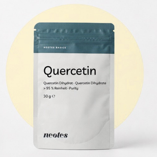 neotes quercetin powder as a packshot with a halo of light and a light background