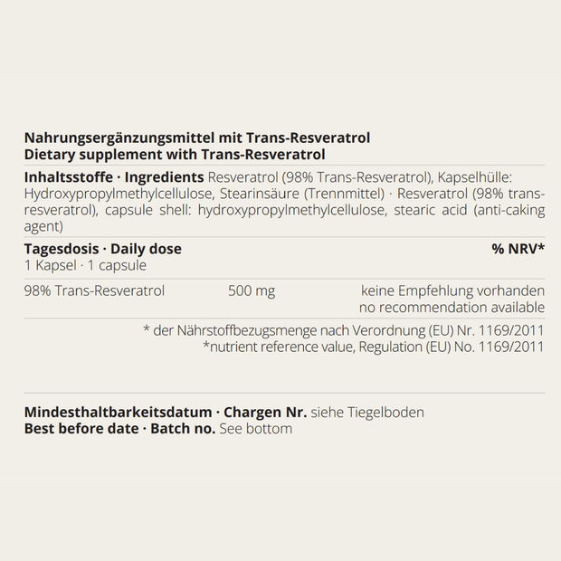 Resveratrol Produktdetail mit Hinweis auf 98 Prozent Trans-Resveratrol