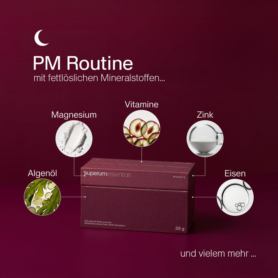superum essentials PM Routine mit Algenöl, Magnesium, Zink und Eisen