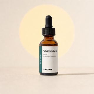 neotes vitamin D3 oil as a packshot with a halo of light and a light background