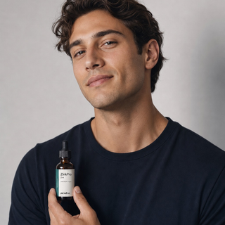Man holding a bottle of neotes zinc drops in his hand