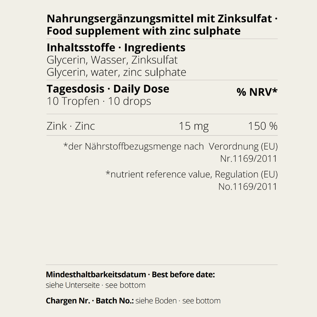 Zink Tropfen von neotes mit Nährwertangaben und Inhaltsstoffen