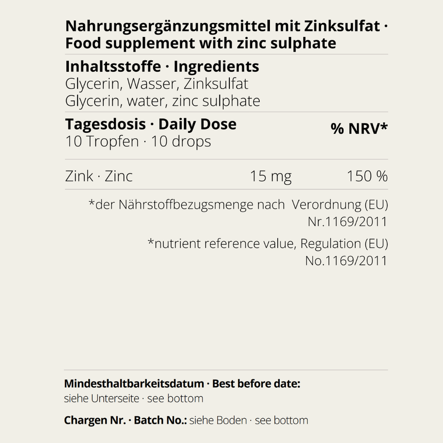 Zink Tropfen von neotes mit Nährwertangaben und Inhaltsstoffen